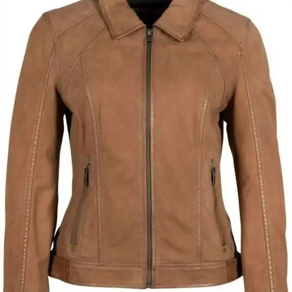 Women's Brown Leather Jacket - Picture 3 of 4